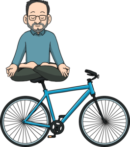 Illustration of Label Guru meditating while sitting on a bicycle