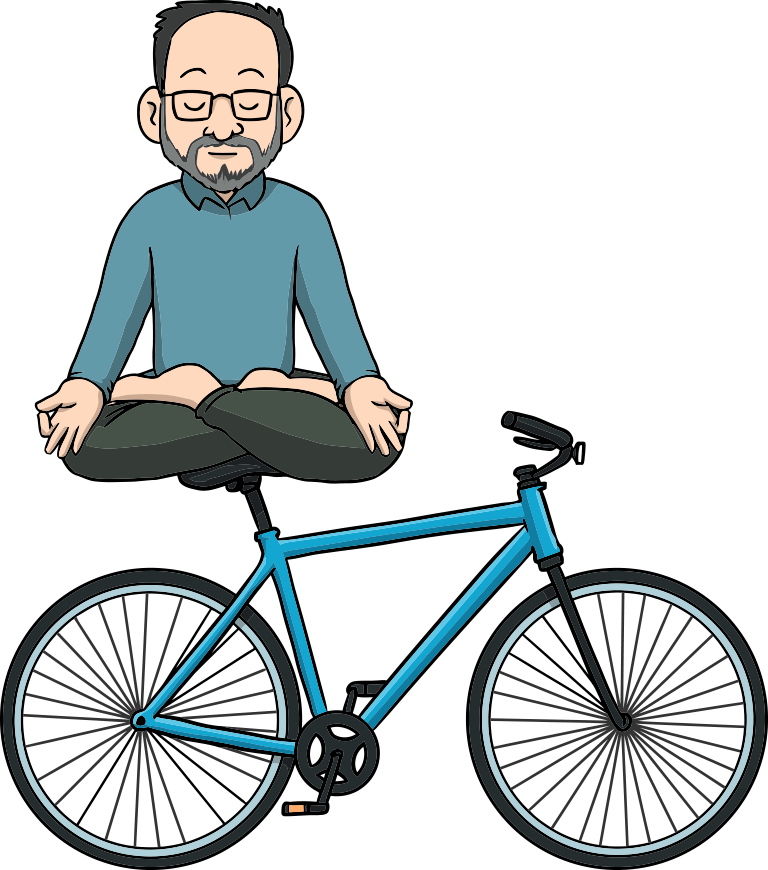 Illustration of Label Guru meditating while sitting on a bicycle