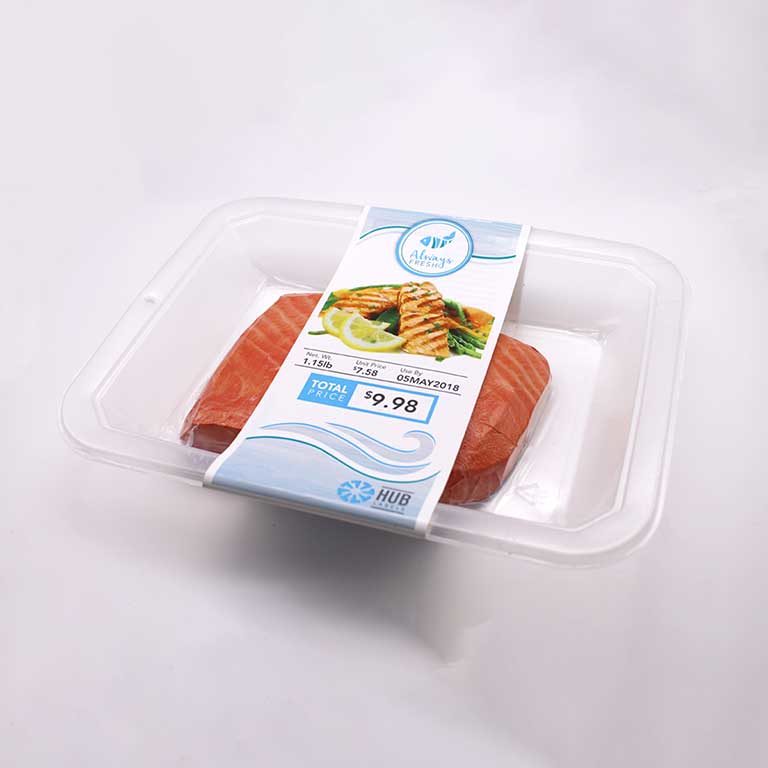 Salmon in linerless label container