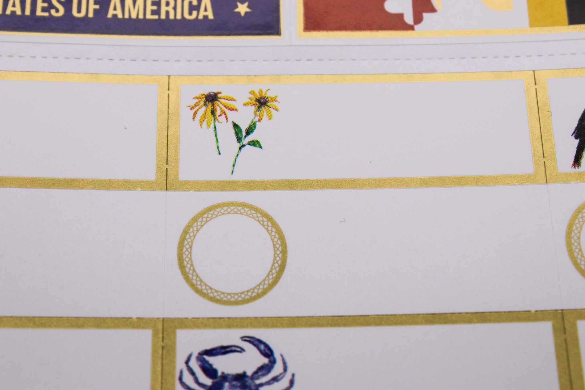 Stick on, adhesive, sticky labels embellished with Golden Spectrum Ink